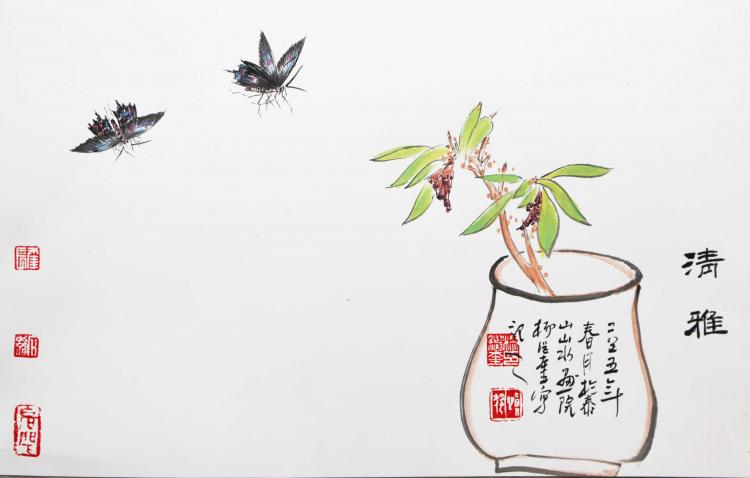 草虫花卉小品   尺寸：50厘米*30厘米