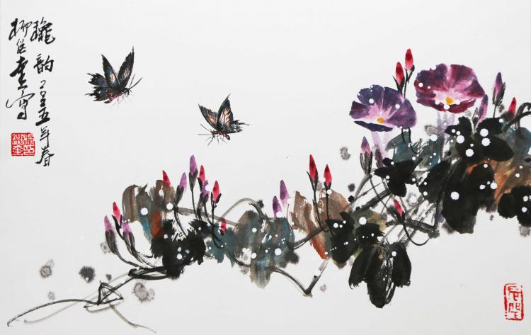 草虫花卉小品   尺寸：50厘米*30厘米