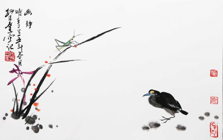 草虫花卉小品   尺寸：50厘米*30厘米