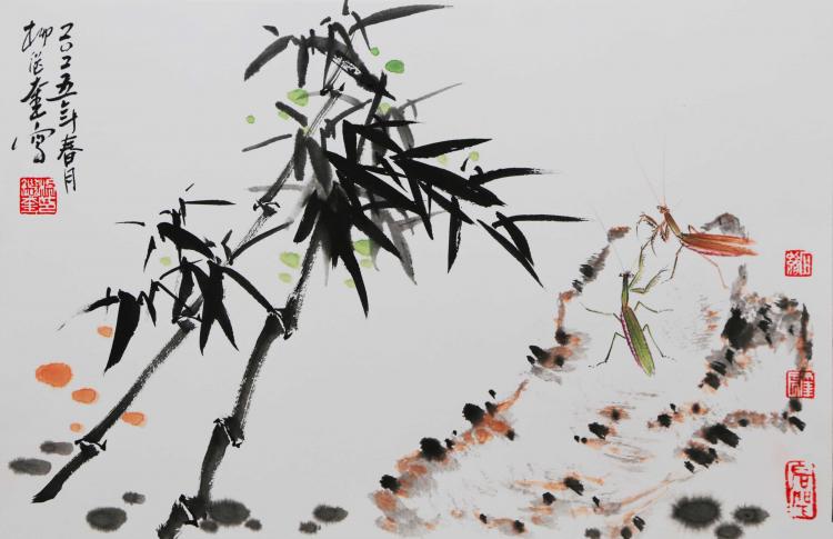 草虫花卉小品   尺寸：50厘米*30厘米